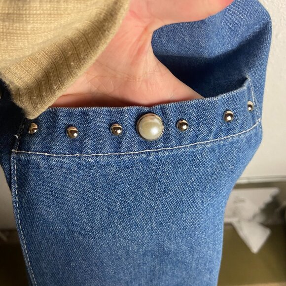 Vintage Cactus Size Small Denim Embellished Open Front Jean Vest Western Cowgirl - Picture 3 of 7